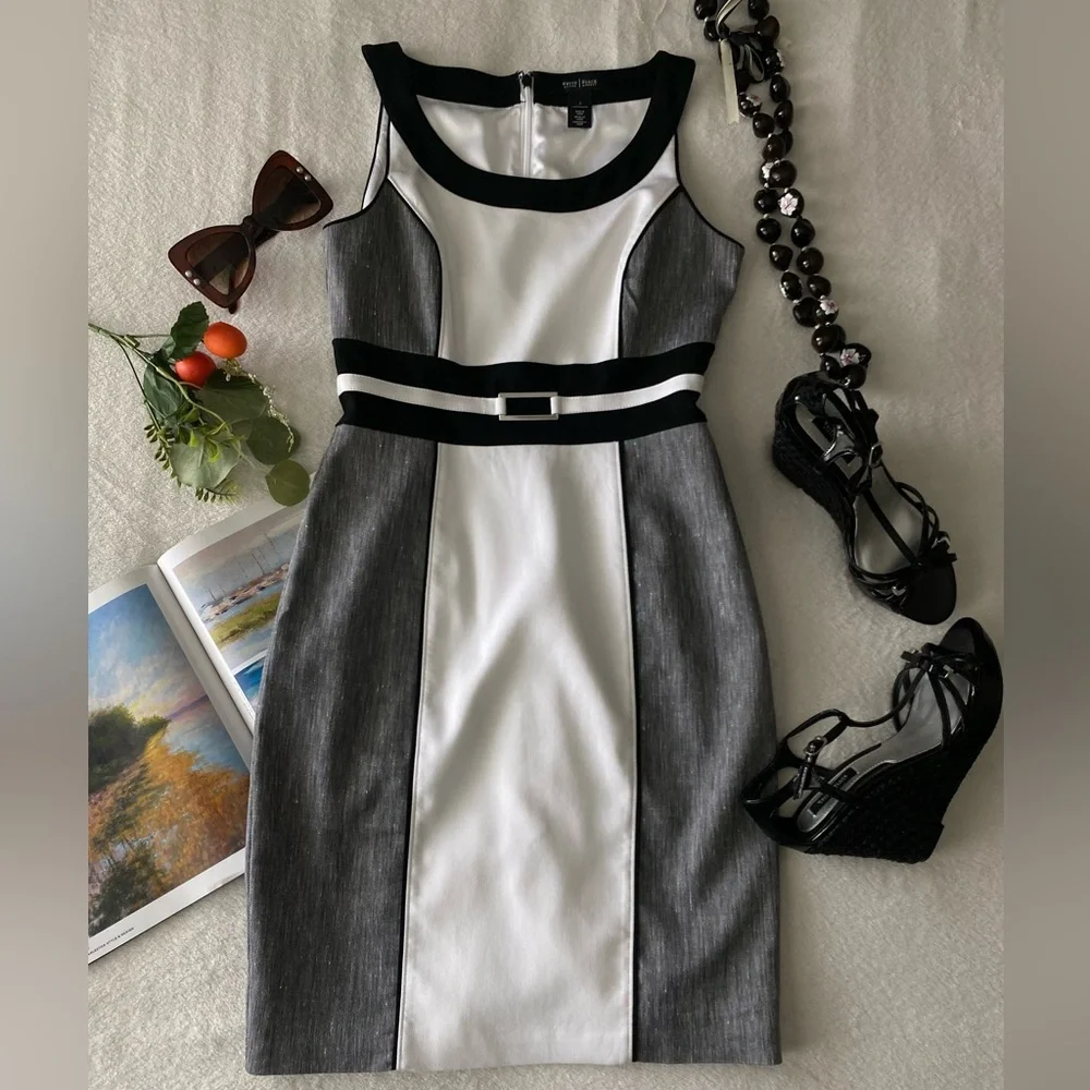 {WHBM} White Gray Black Colorblock Sheath Dress, size 2 - Picture 9 of 12